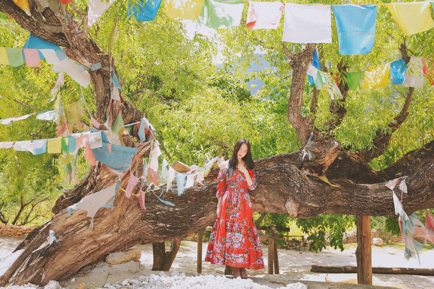 红裙女子户外飞舞写真